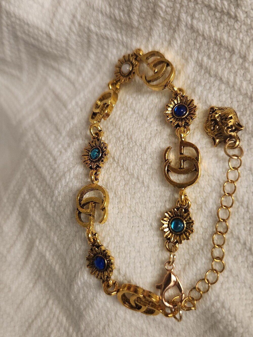 Gucci Black Scrunchie with Gold & Blue Stone Bracelet - Picture 6 of 7